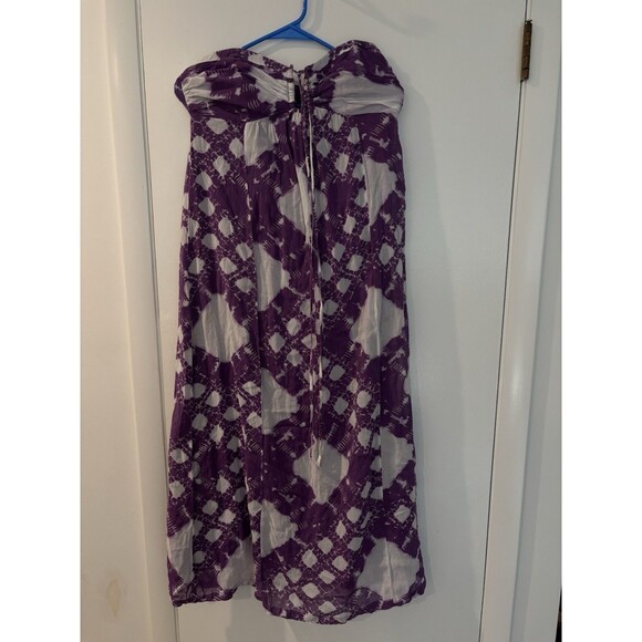 BCBG Maxazria Purple White Batik Halter/Strapless Maxi Summer Dress Small - Picture 3 of 4